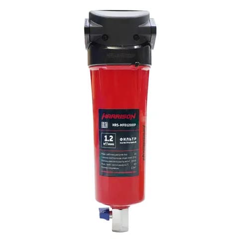 HRS-MFD1200P Фильтр магистральный; Производительность: 1200 л/мин; Максимальное давление: 16 бар; Фильтрация твердых частиц: 0.01 мкм; Остаточное содержание масла: 0.001 мг/м3; Соединение: G 3/4 "