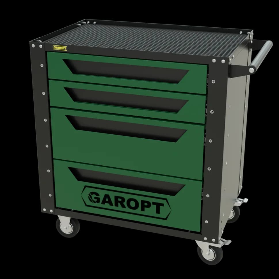 Инструментальная тележка GAROPT GT4, 4 ящика, серия «Low-cost», зелёная