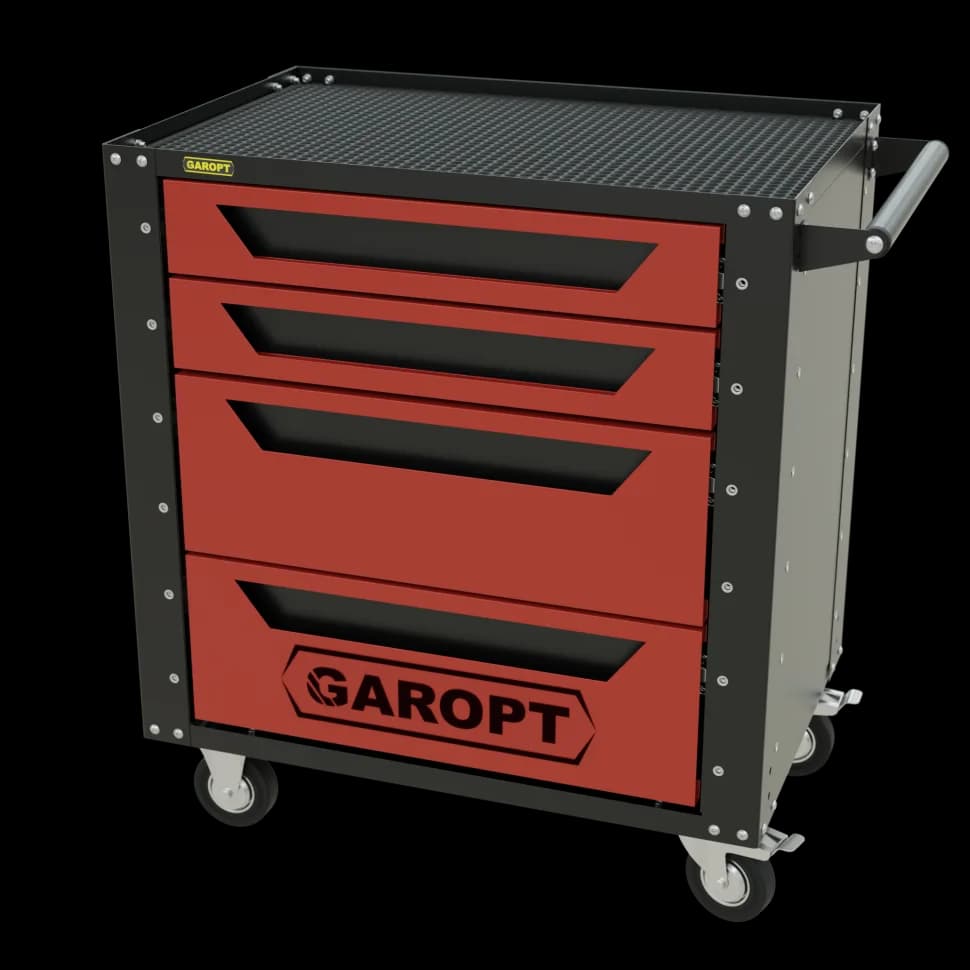 Инструментальная тележка GAROPT GT4, 4 ящика, серия «Low-cost», красная