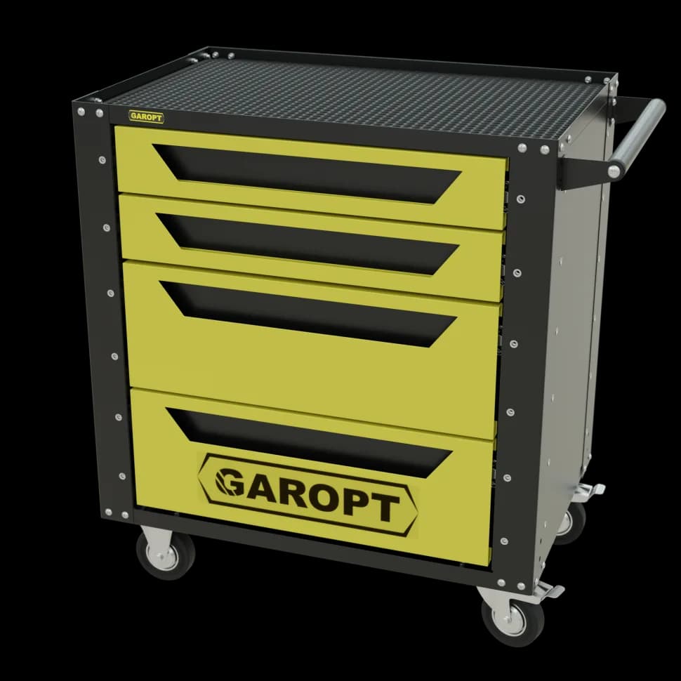 Инструментальная тележка GAROPT GT4, 4 ящика, серия «Low-cost», жёлтая