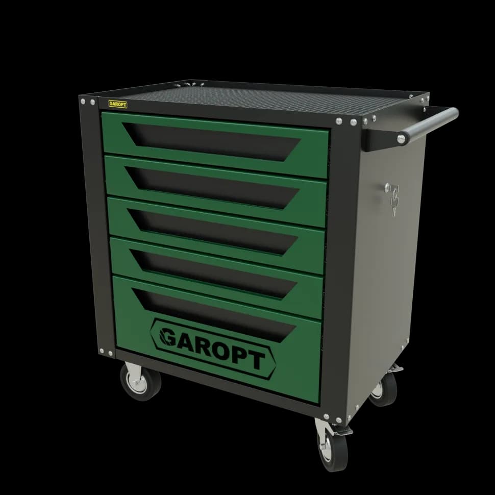 Инструментальная тележка GAROPT GTS5, 5 ящиков, серия «Standart», зелёная