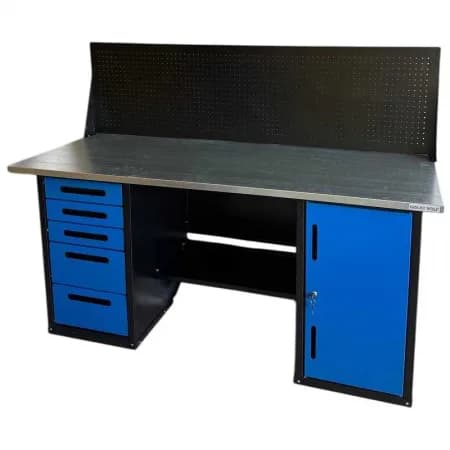 Верстак GWT-V1800BL4 Great Wolf - двухтумбовый, 5 ящиков, тумба с дверью, экран, синий 1800x700мм