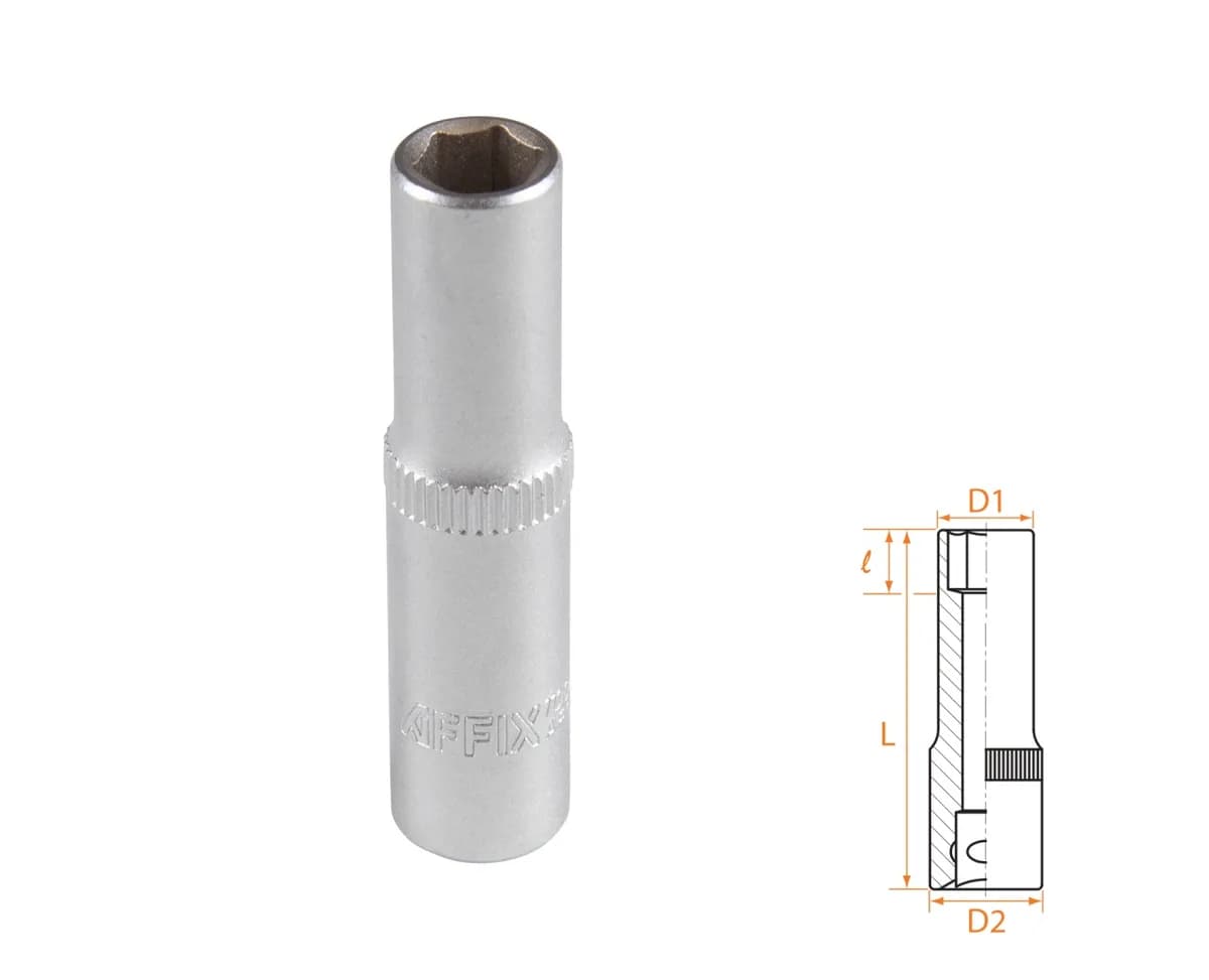 Головка торцевая глубокая шестигранная 1/4", 7 мм AFFIX AF00120007
