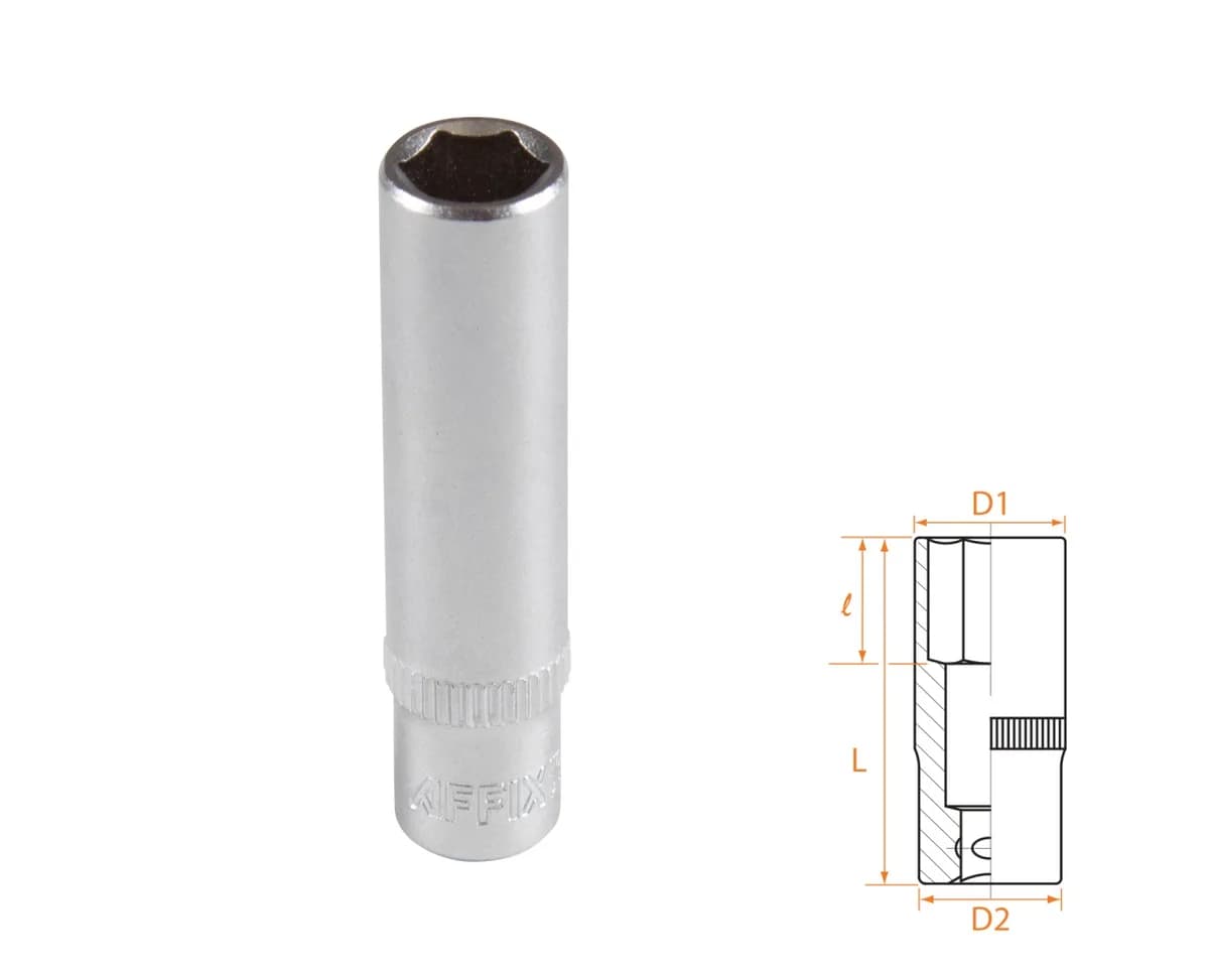 Головка торцевая глубокая шестигранная 1/4", 8 мм AFFIX AF00120008