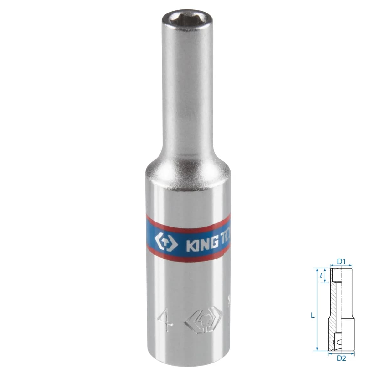 Головка торцевая глубокая шестигранная 1/4", 4 мм KING TONY 223504M