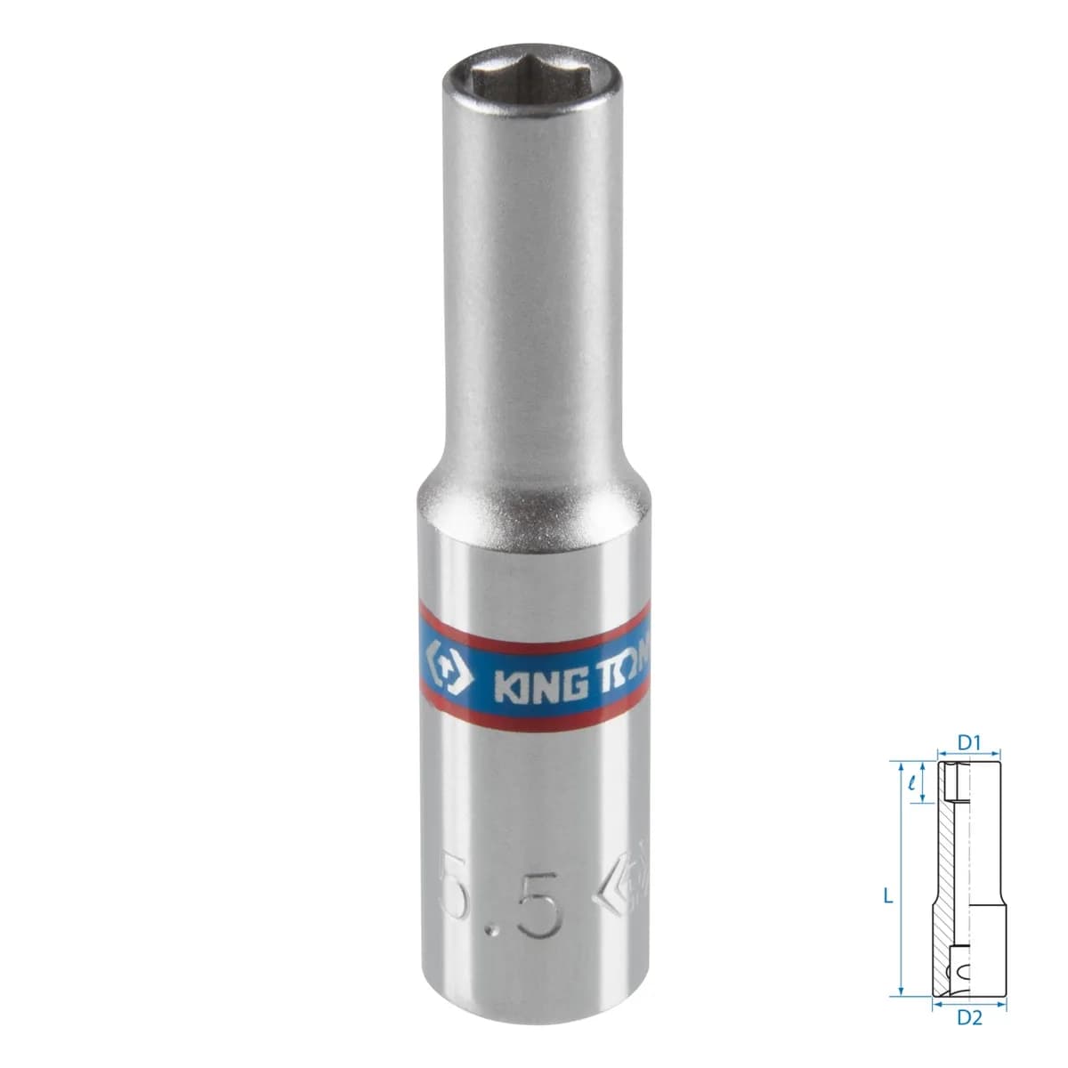Головка торцевая глубокая шестигранная 1/4", 5,5 мм KING TONY 223555M