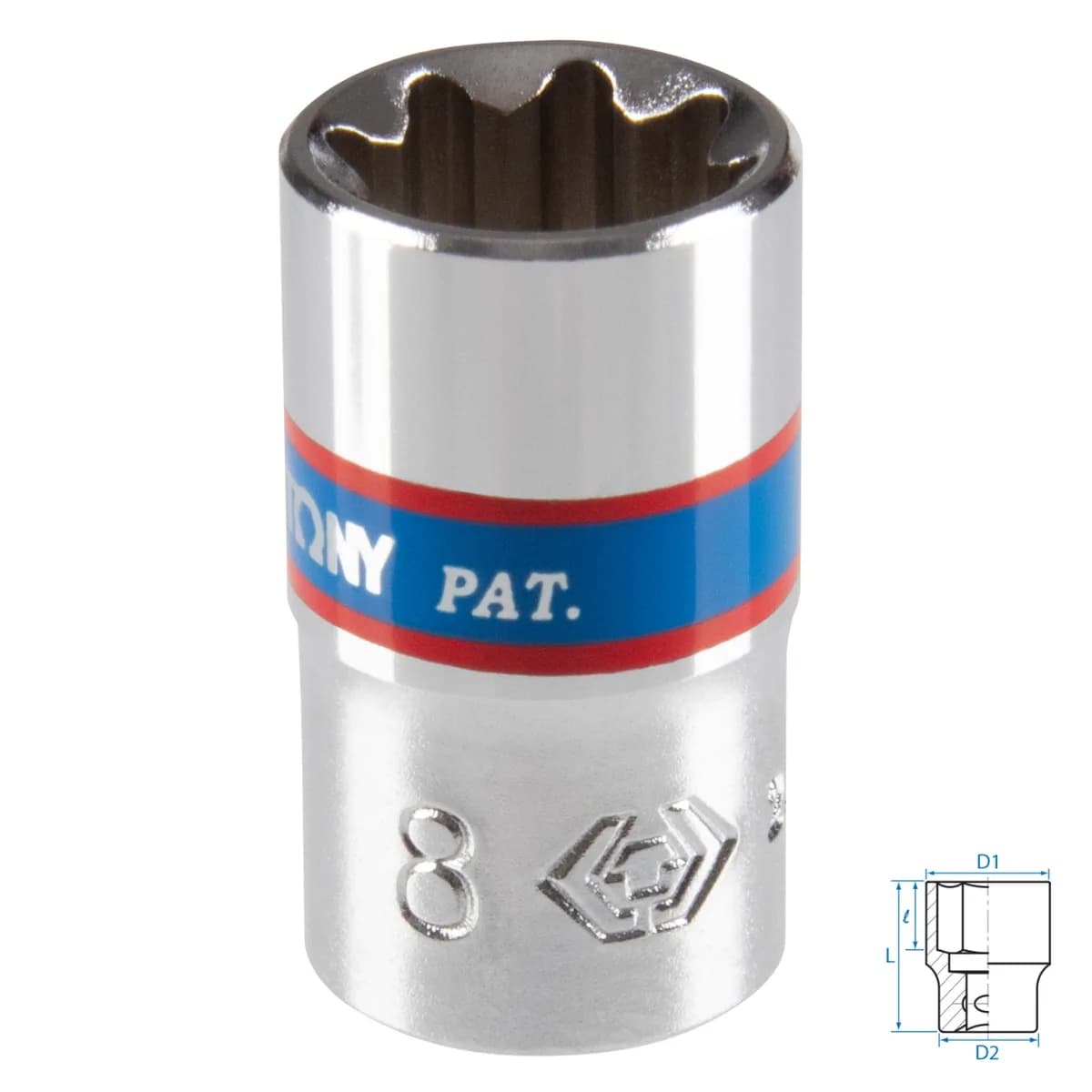 Головка торцевая восьмигранная 1/4", 8 мм KING TONY 231008M