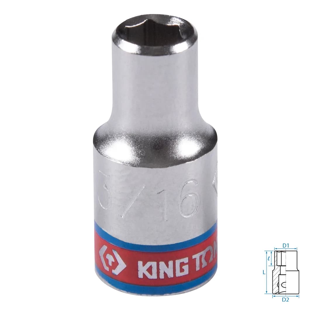 Головка торцевая стандартная шестигранная 1/4", 3/16", дюймовая KING TONY 233506S