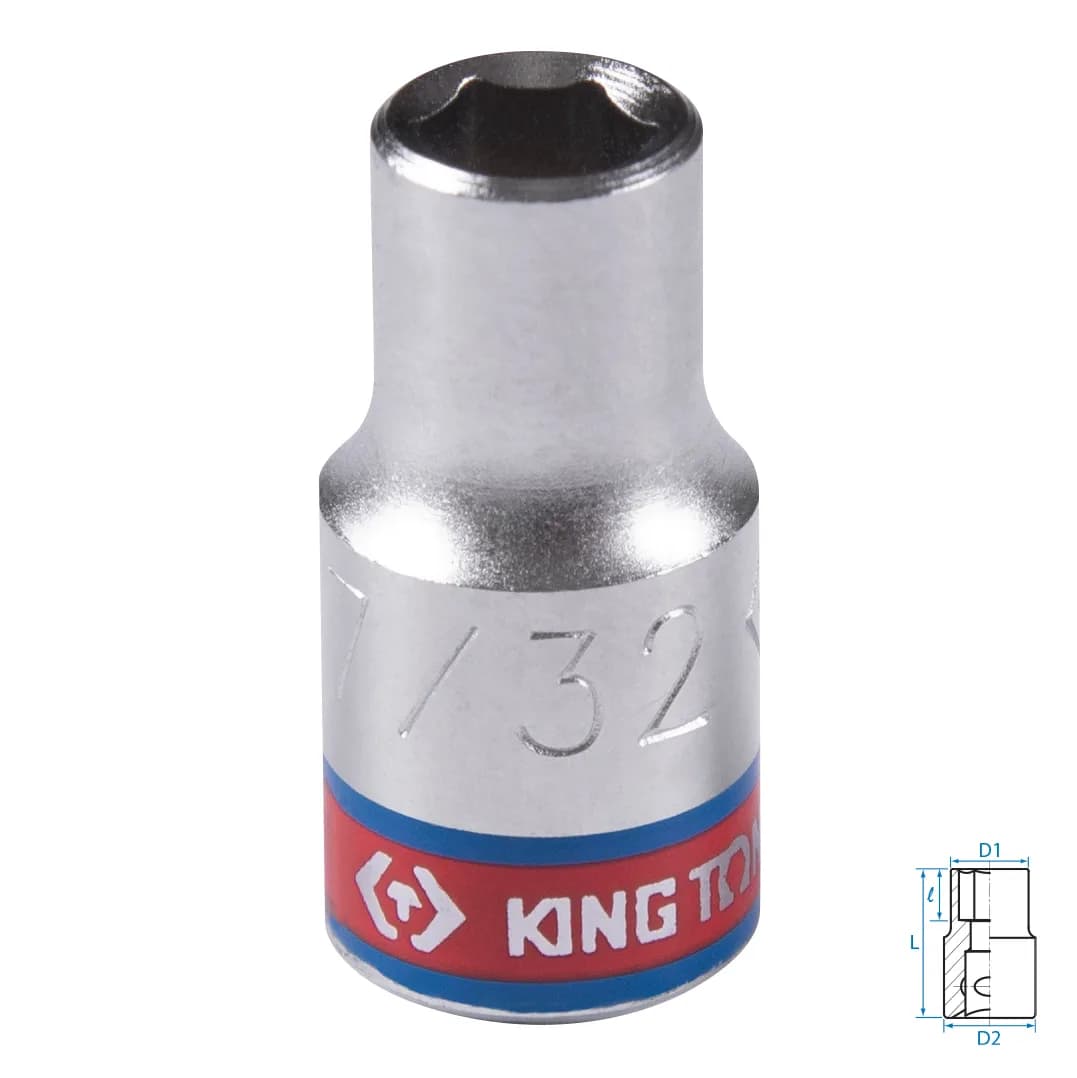 Головка торцевая стандартная шестигранная 1/4", 7/32", дюймовая KING TONY 233507S