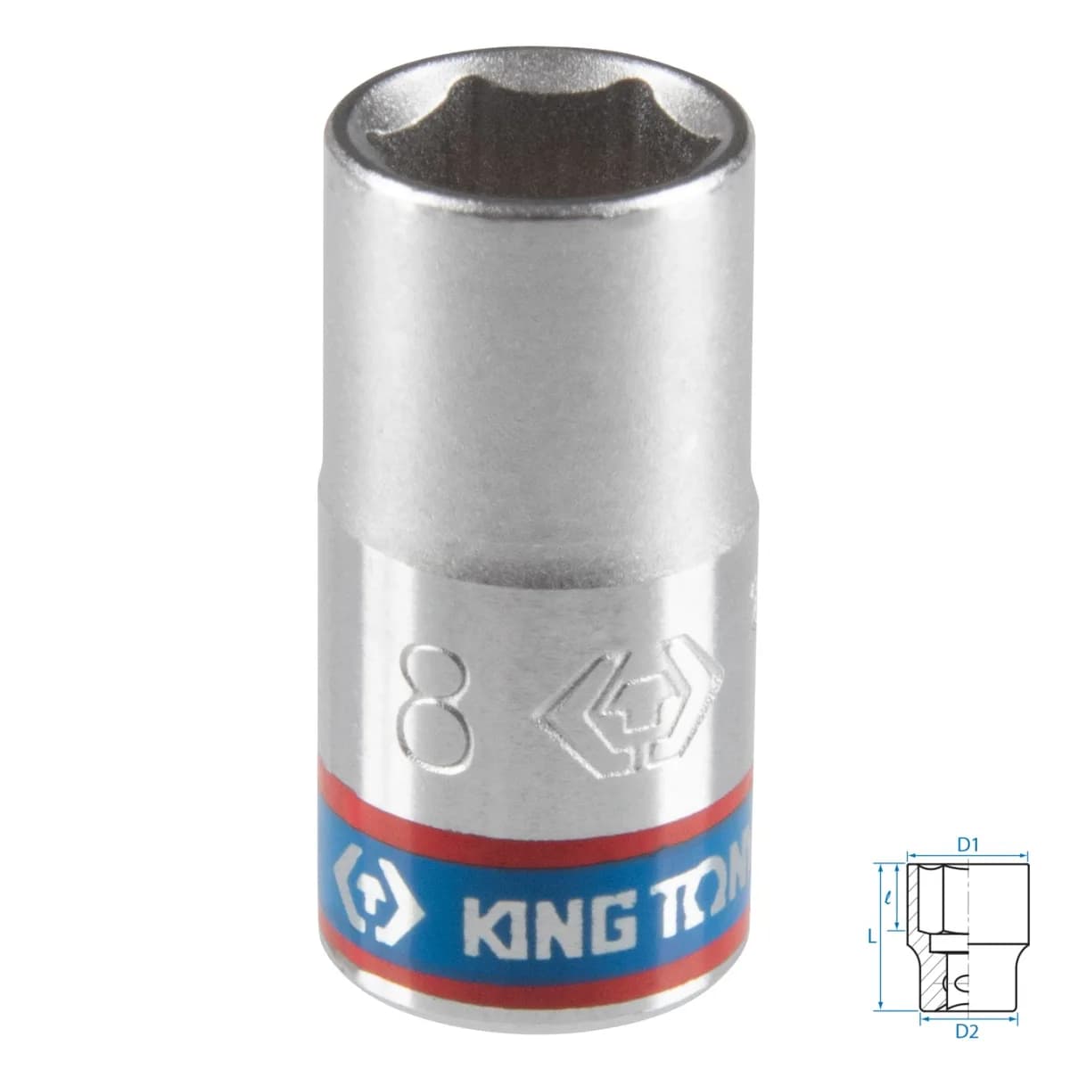Головка торцевая стандартная шестигранная 1/4", 8 мм KING TONY 233508M