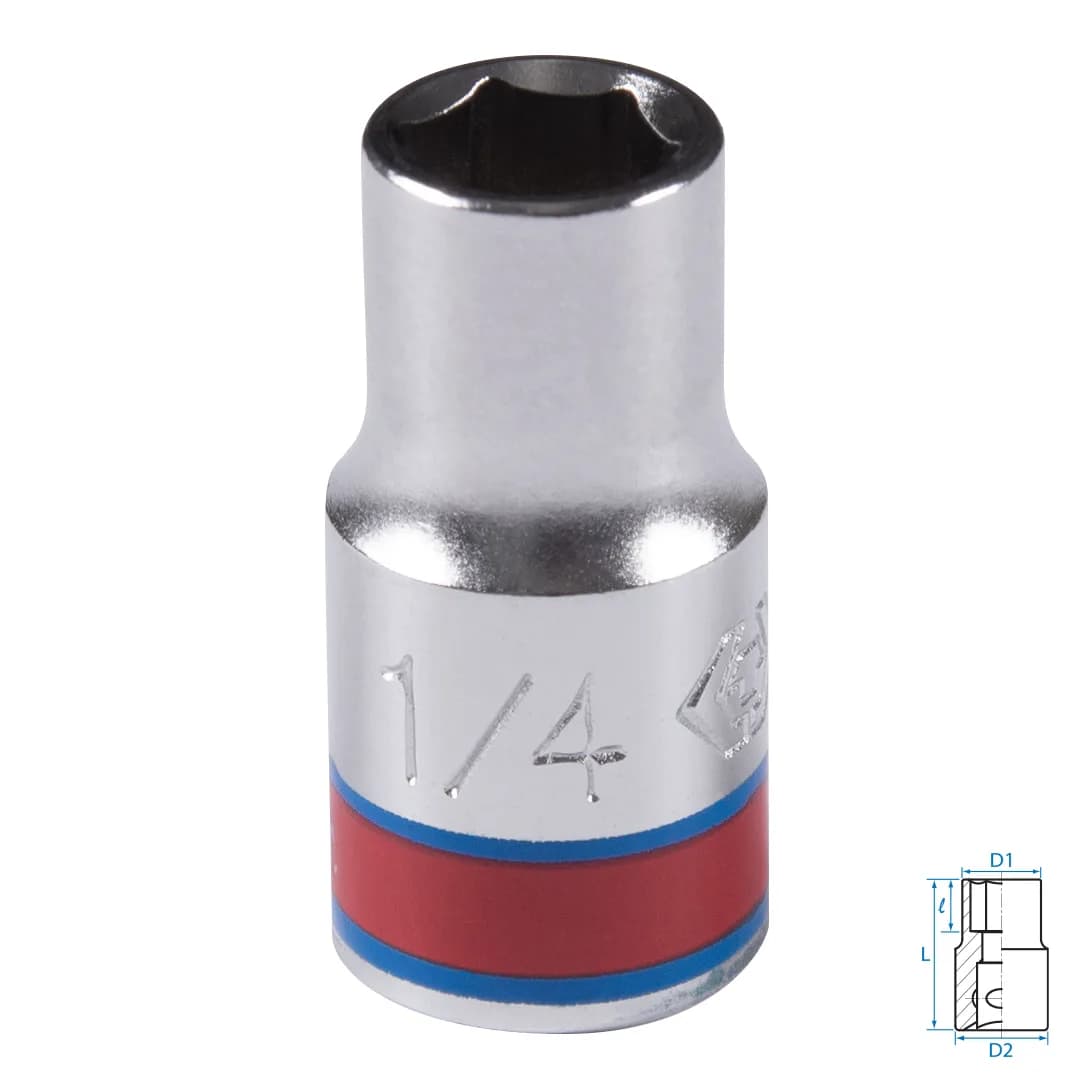 Головка торцевая стандартная шестигранная 1/4", 1/4", дюймовая KING TONY 233508S
