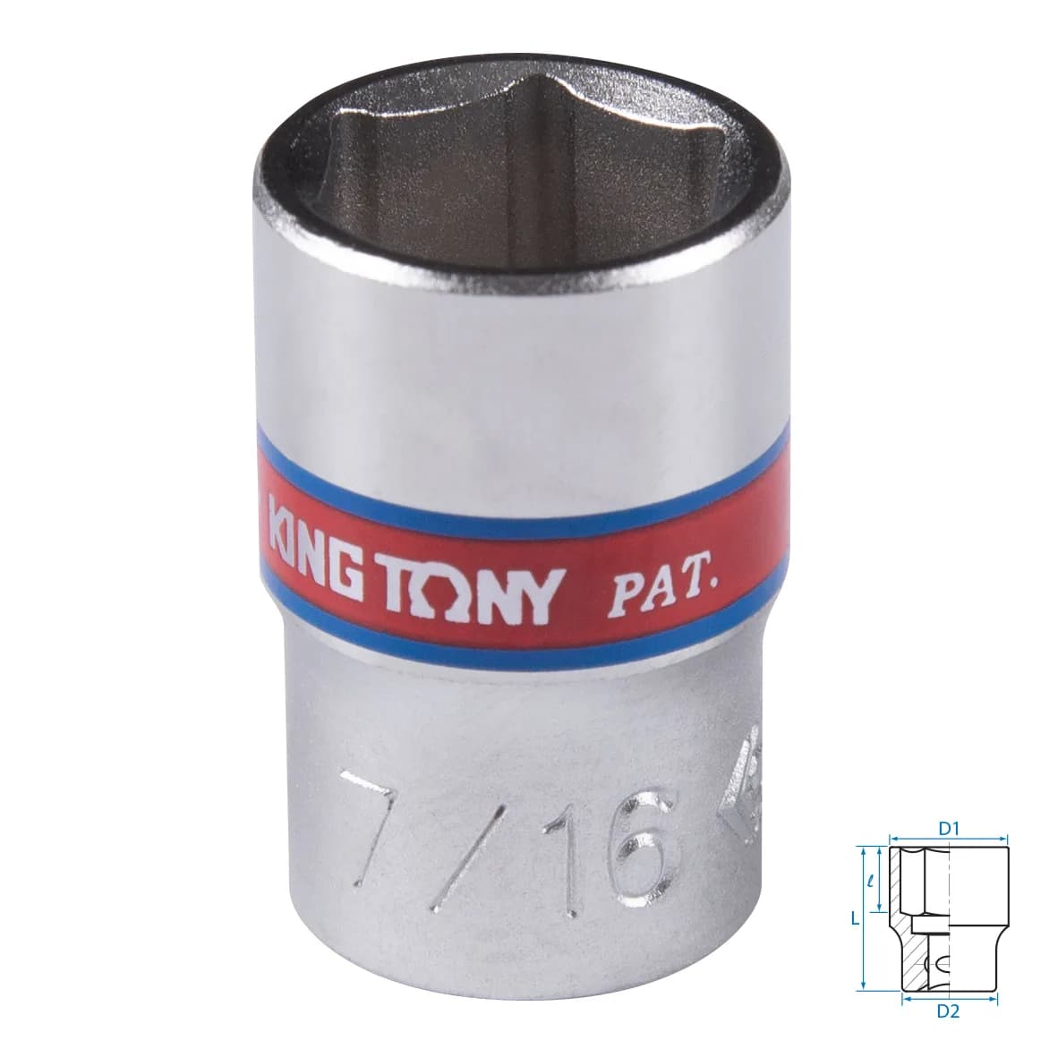 Головка торцевая стандартная шестигранная 1/4", 7/16", дюймовая KING TONY 233514S