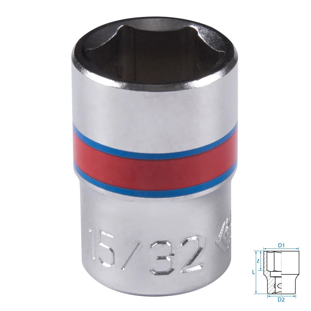 Головка торцевая стандартная шестигранная 1/4", 15/32", дюймовая KING TONY 233515S