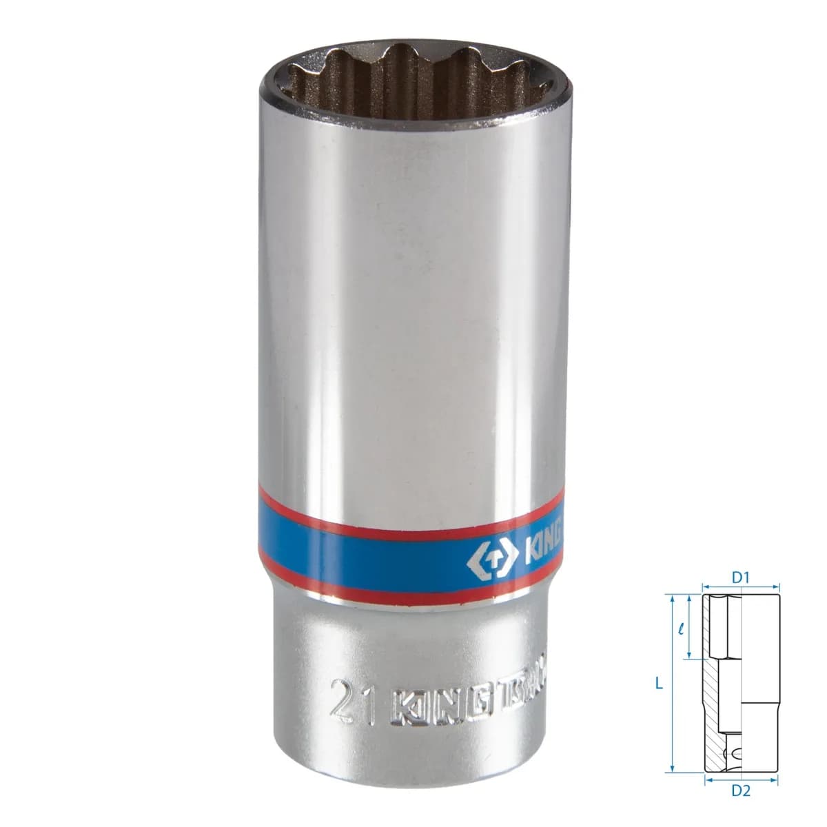 Головка торцевая глубокая двенадцатигранная 3/8", 21 мм KING TONY 323021M