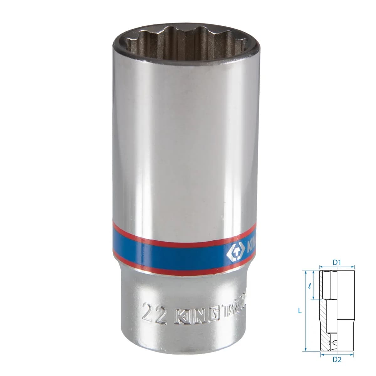 Головка торцевая глубокая двенадцатигранная 3/8", 22 мм KING TONY 323022M