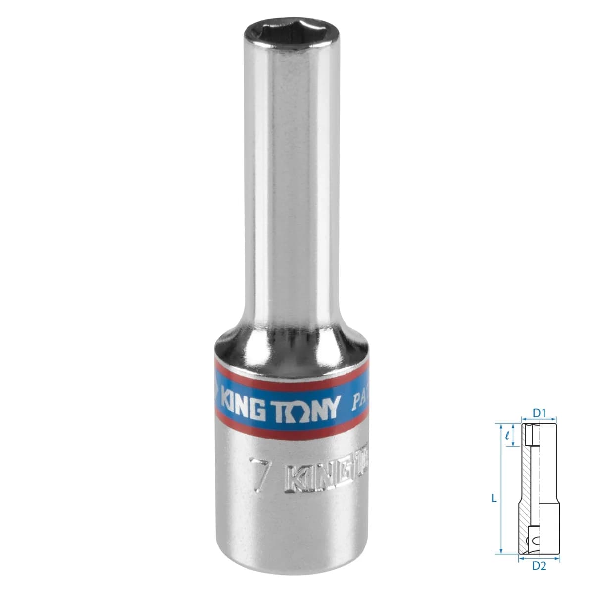 Головка торцевая глубокая шестигранная 3/8", 7 мм KING TONY 323507M
