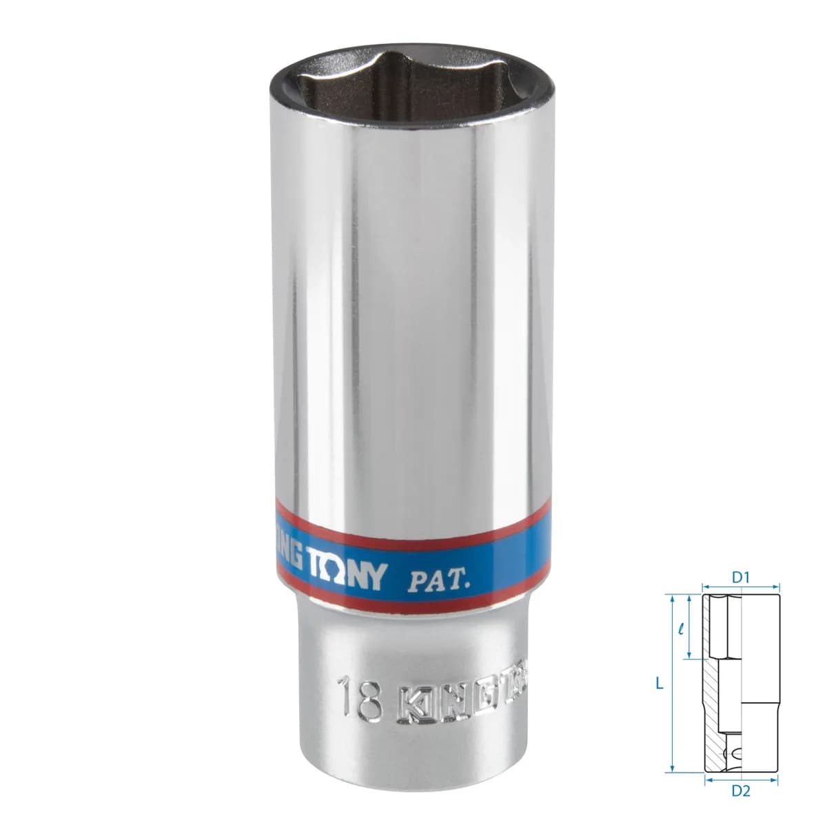Головка торцевая глубокая шестигранная 3/8", 18 мм KING TONY 323518M