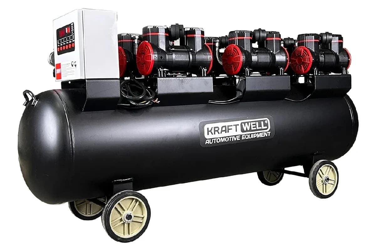 KraftWell KRW-AC1500-280L Поршневой безмасляный компрессор KraftWell 1500 л/мин, 10 бар, 280 л, 380 В