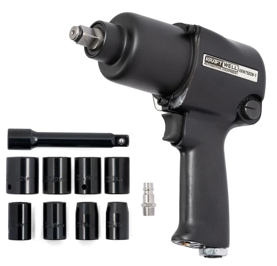 KraftWell KRW750IW-T Гайковерт пневматический 1/2" 780 Нм, головки