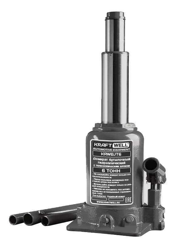 KraftWell KRWBJT6 Домкрат бутылочный 6 т, телескопический