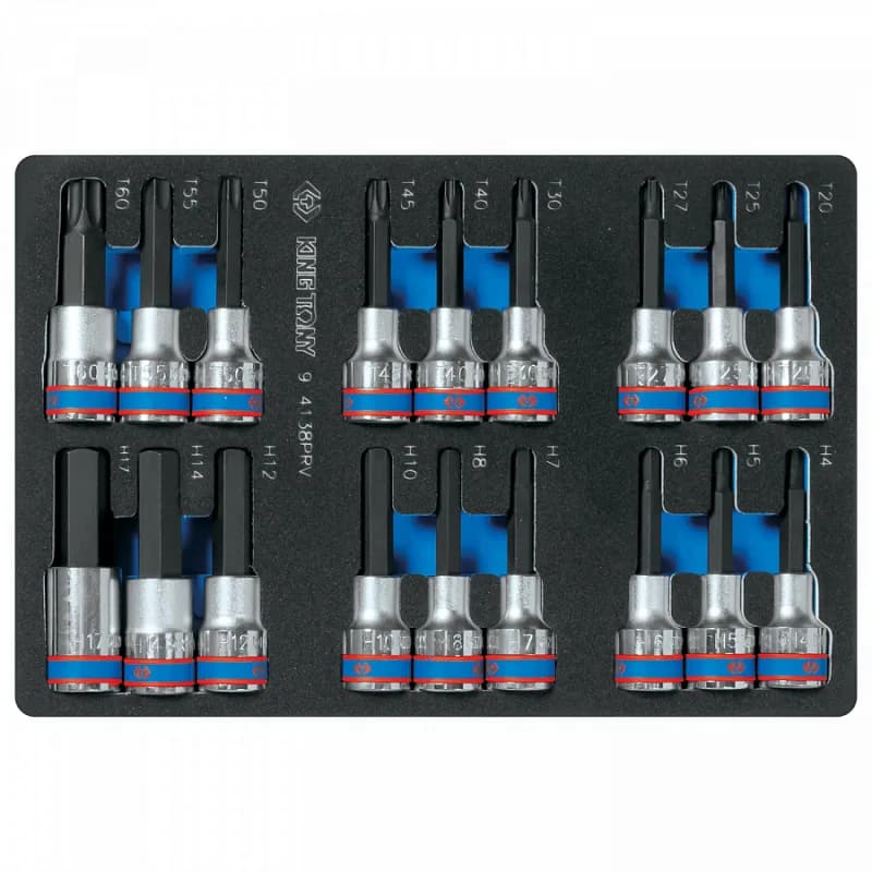 Набор торцевых насадок 1/2"", TORX, HEX, L = 80 мм, ложемент, 18 предметов