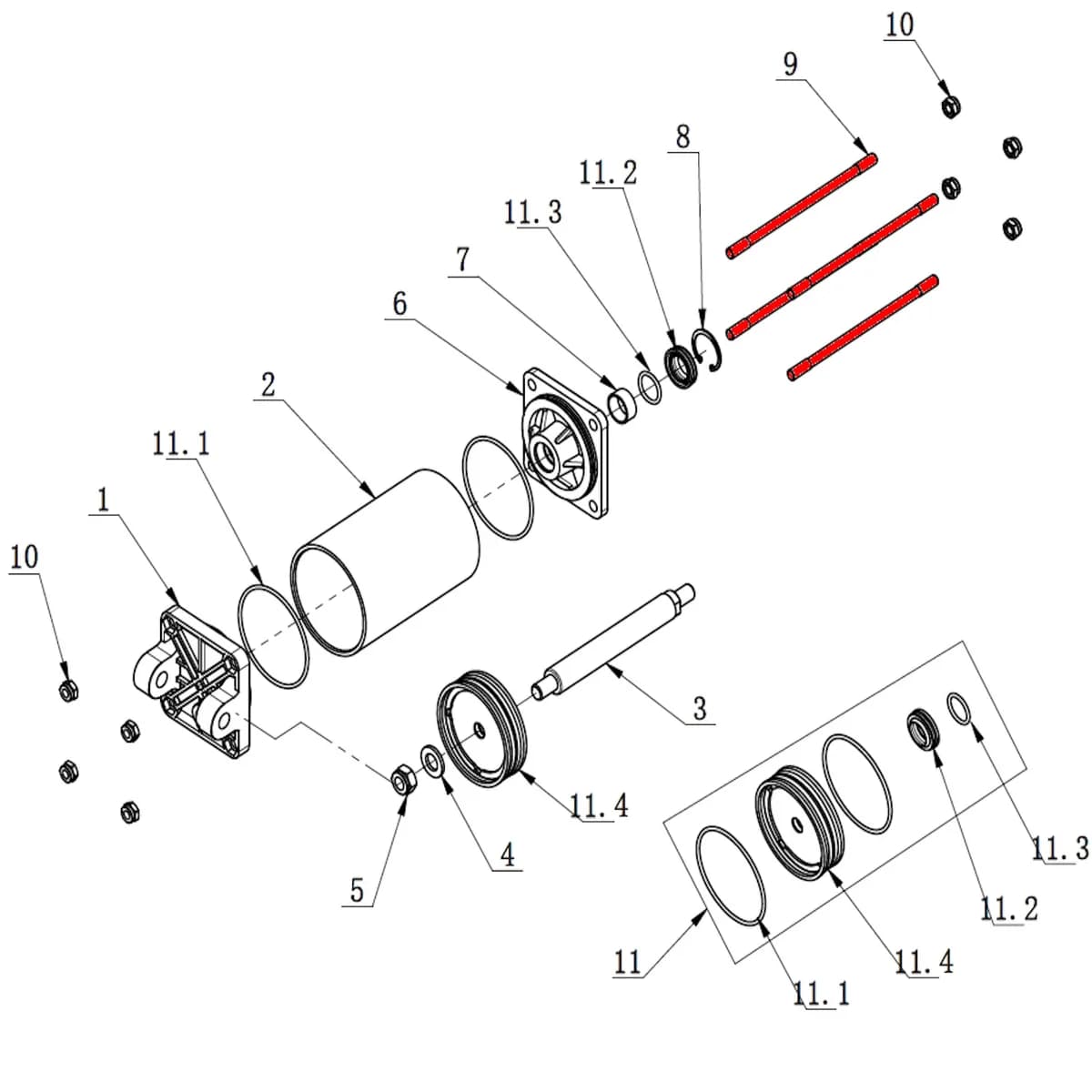 Болт-шпилька цилиндра монтажной колонны V624, V626, V626IT, V730