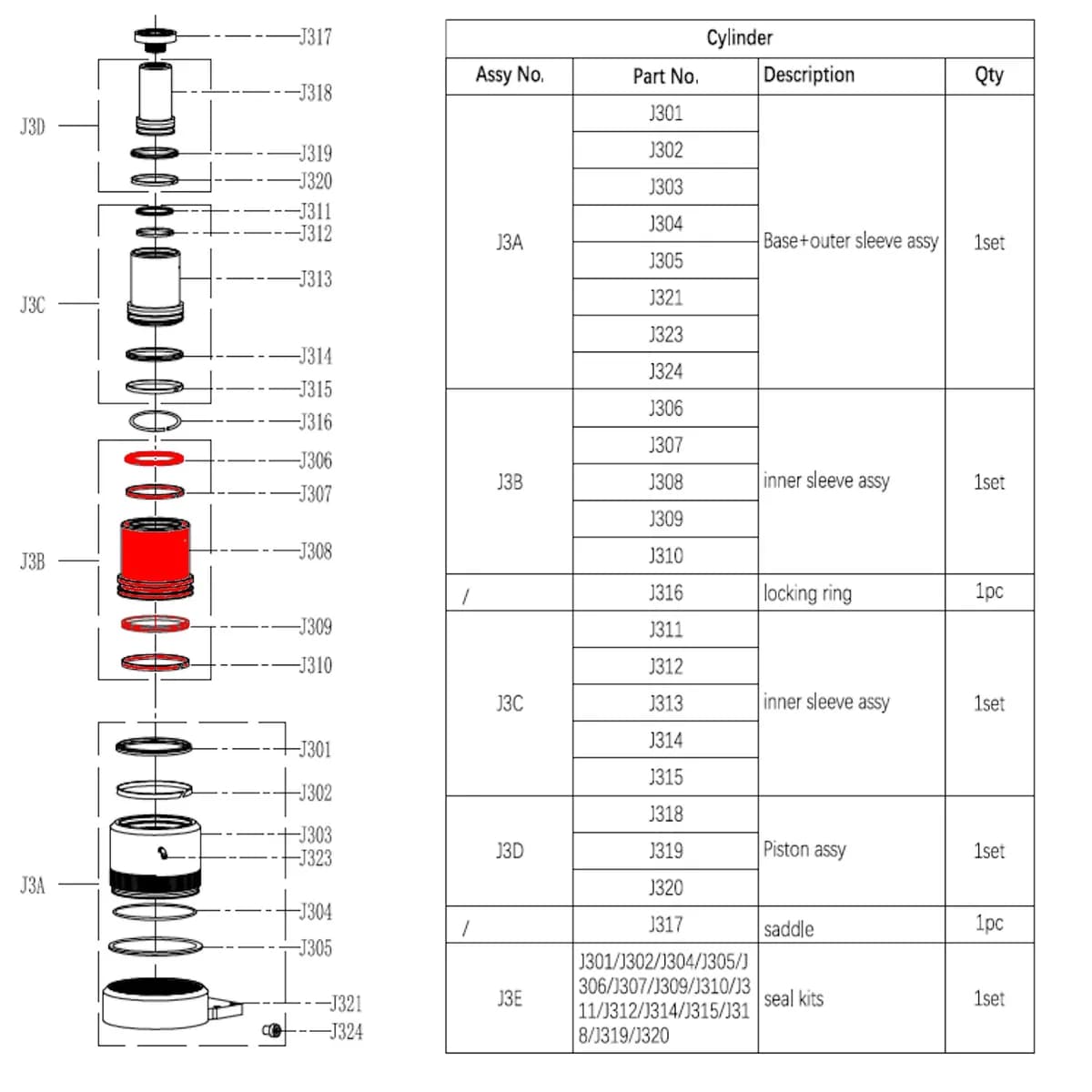 Внутренний нижний цилиндр гидроцилиндра в сборе (Inner sleeve assy) S50-3J