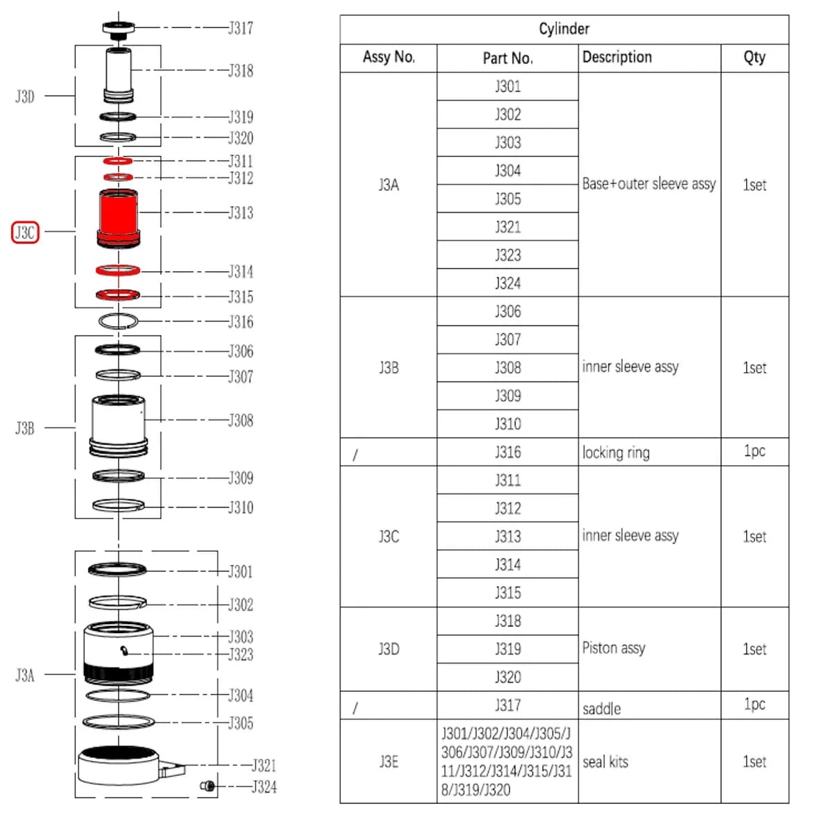 Внутренний верхний цилиндр гидроцилиндра в сборе (Inner sleeve assy) S50-3J