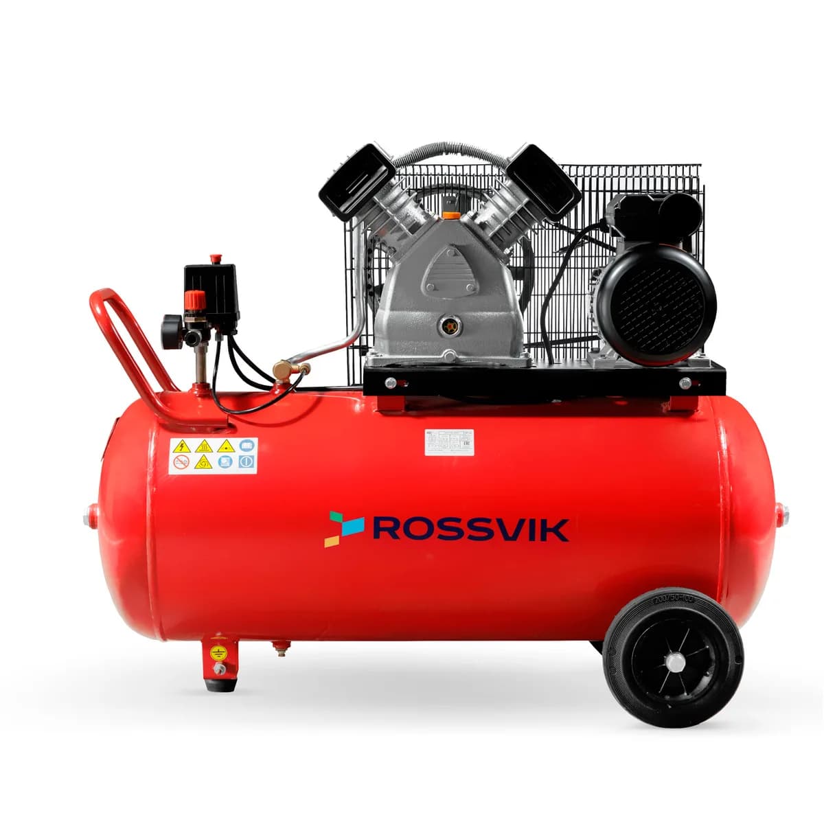 Компрессор ROSSVIK СБ4/С-100.LB30, 420 л/мин, 10 бар, ресивер 100 л, 380 В/2,2 кВт, красный