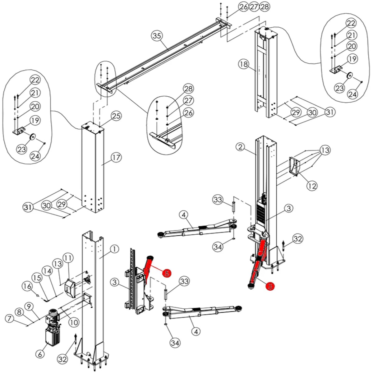 Трехсекционная лапа правая 760-1460 V2-5.5L RAL1018