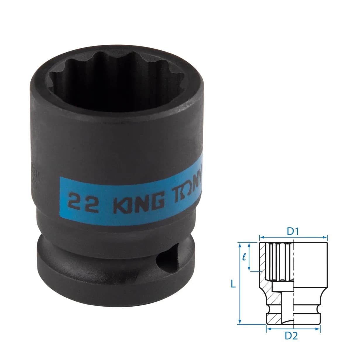 Головка торцевая ударная двенадцатигранная 1/2", 22 мм KING TONY 453022M