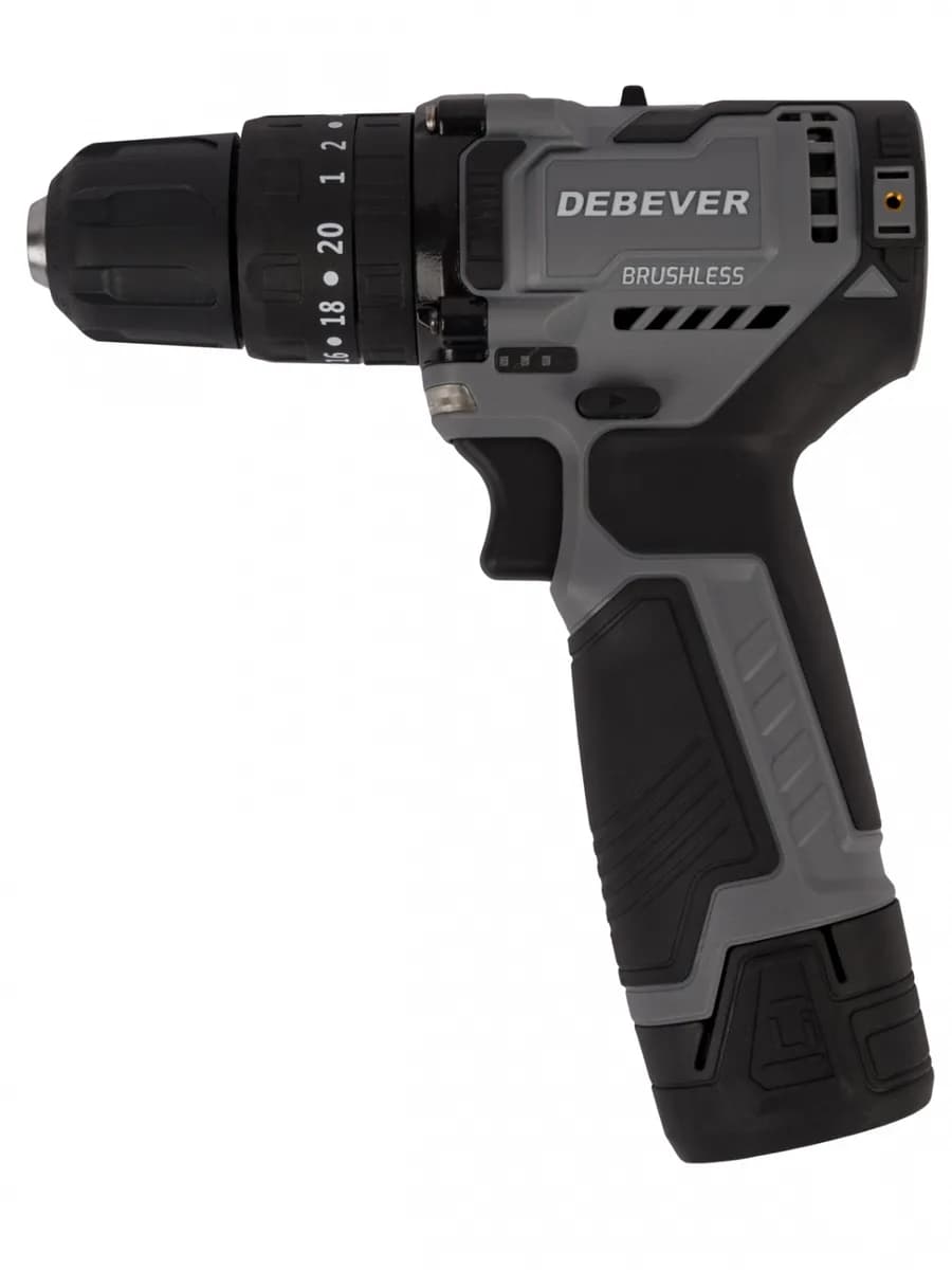 DBE-7311CKIT2 Дрель-шуруповерт аккумуляторная DeBever бесщеточная, ударная, 45Nm, 19+3, 10мм, 12В, 2*1.5 Ач в наборе с двумя аккумуляторами и зарядным устройством