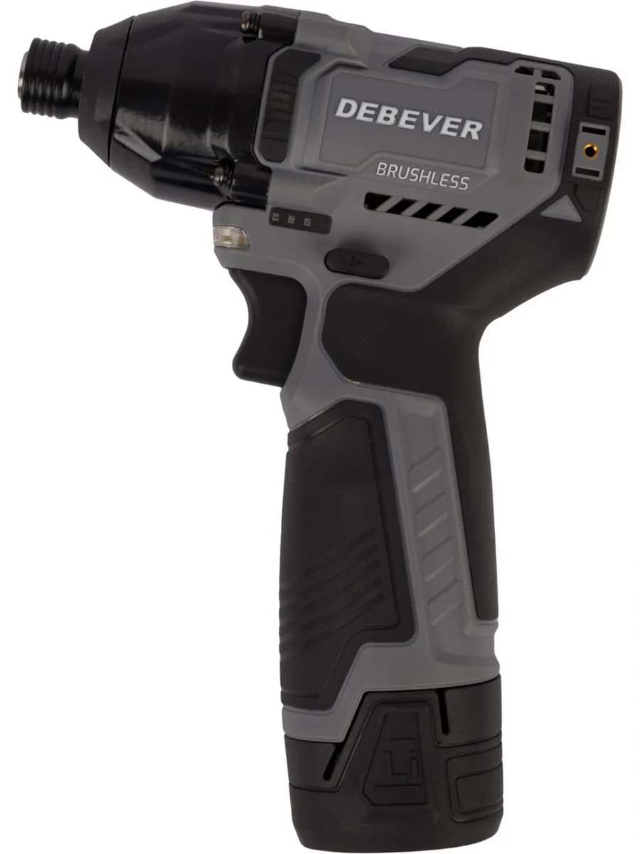 DBE-7361CKIT Винтоверт аккумуляторный DeBever бесщеточный, ударный, шестигранник 1/4", 140Nm, 12В, 1.5 Ач в наборе с аккумулятором и зарядным устройством