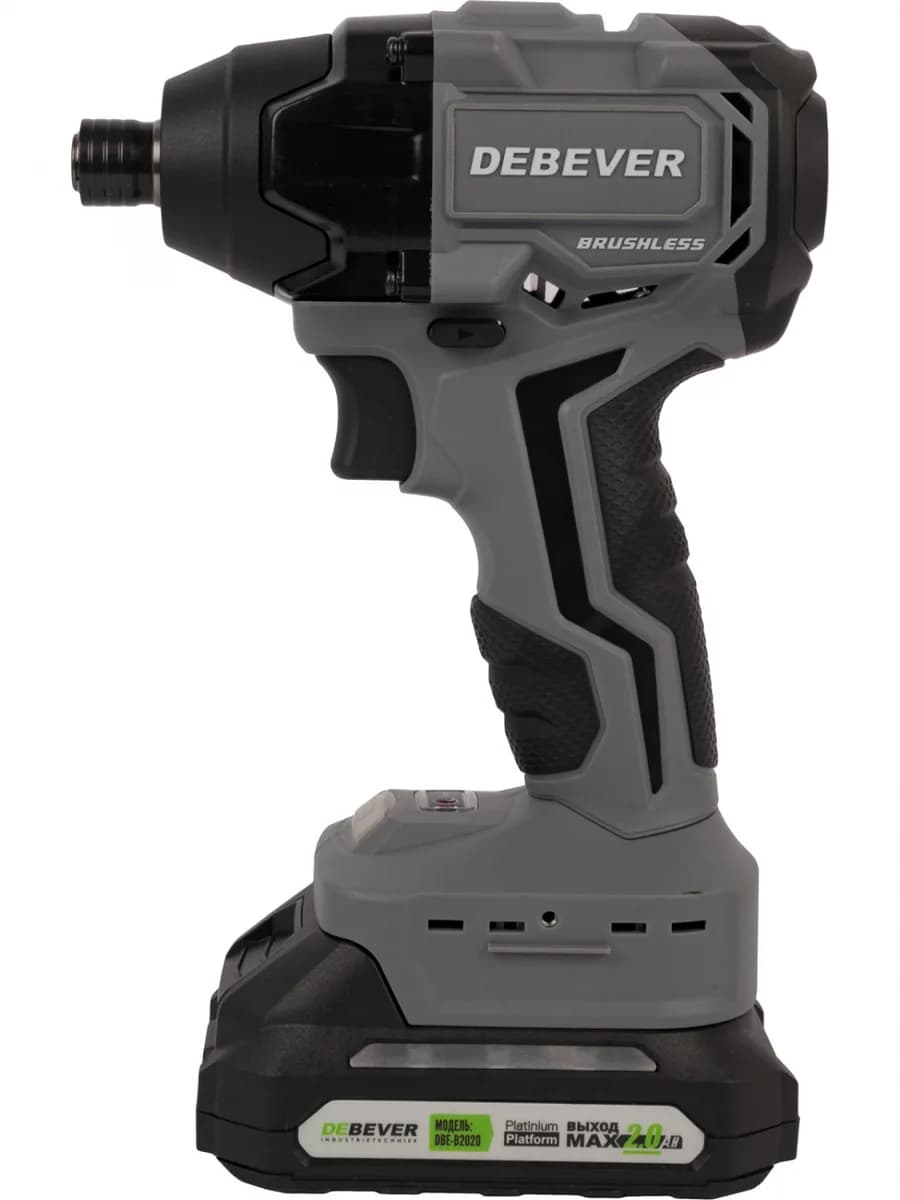 DBE-7462CKIT Винтоверт аккумуляторный DeBever бесщеточный, ударный, шестигранник 1/4", 3 скорости, 200Nm, 20B, 2 Ач в наборе с аккумулятором и зарядным устройством