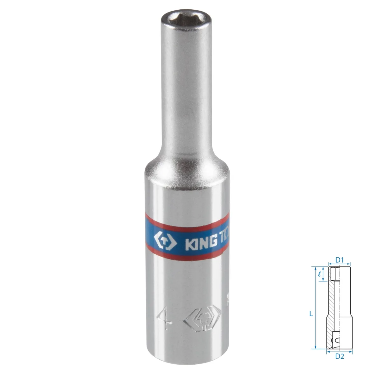 Головка торцевая глубокая шестигранная 1/4", 4 мм KING TONY 223504M