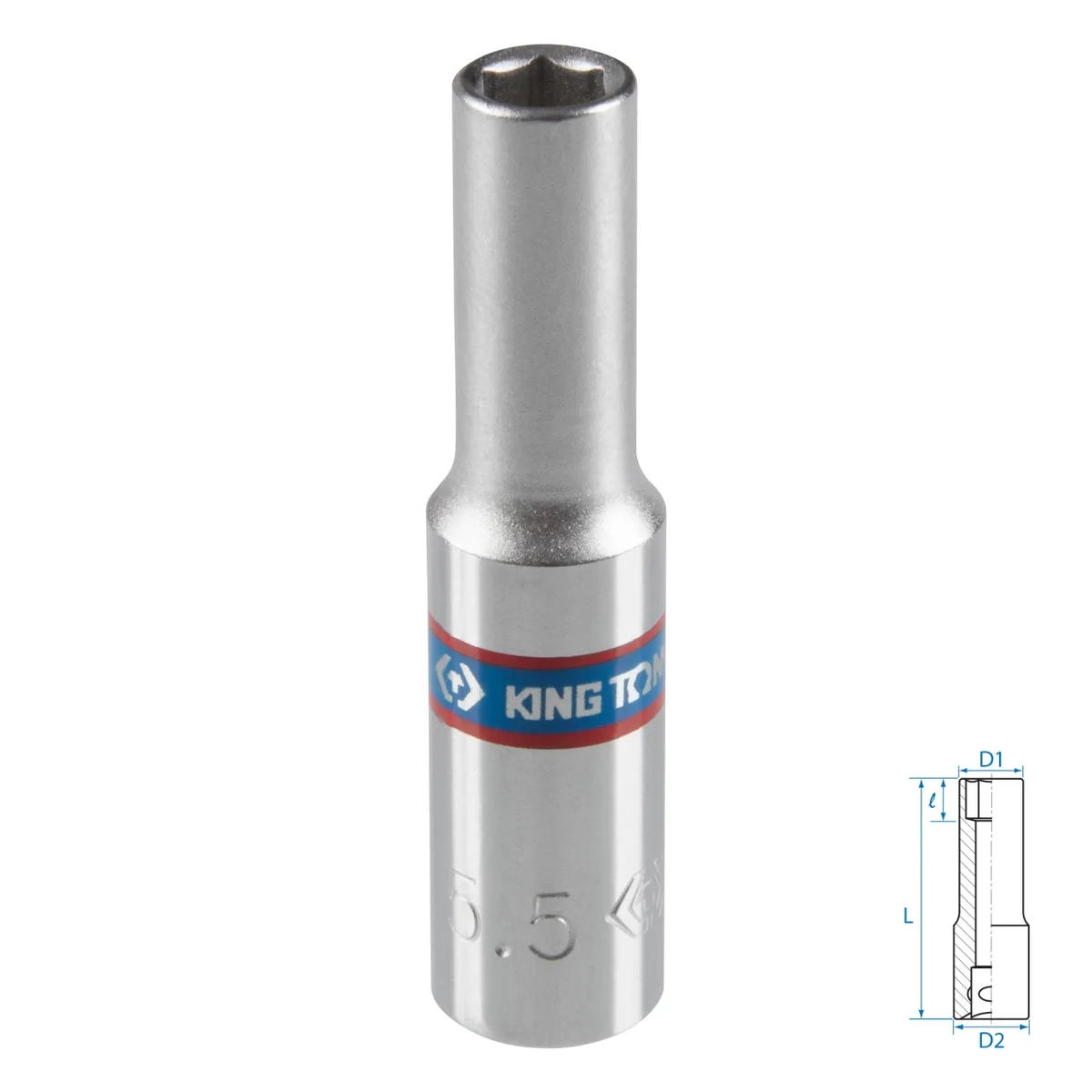 Головка торцевая глубокая шестигранная 1/4", 5,5 мм KING TONY 223555M