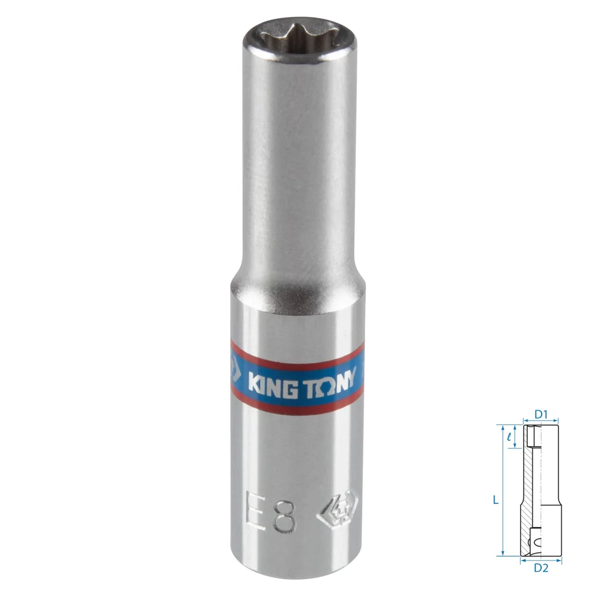 Головка торцевая TORX Е-стандарт 1/4", E8, L = 50 мм KING TONY 227508M
