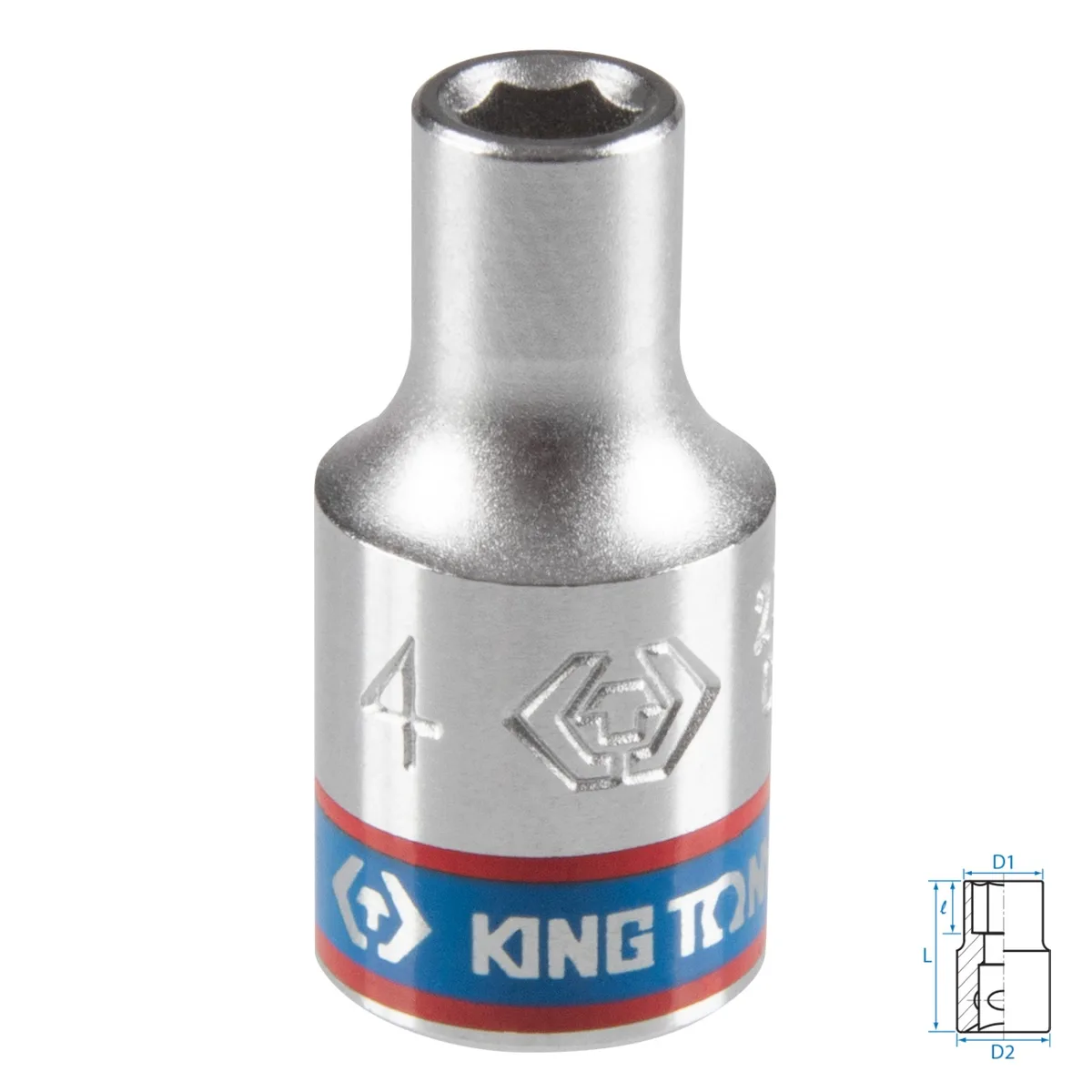 Головка торцевая стандартная шестигранная 1/4", 4 мм KING TONY 233504M