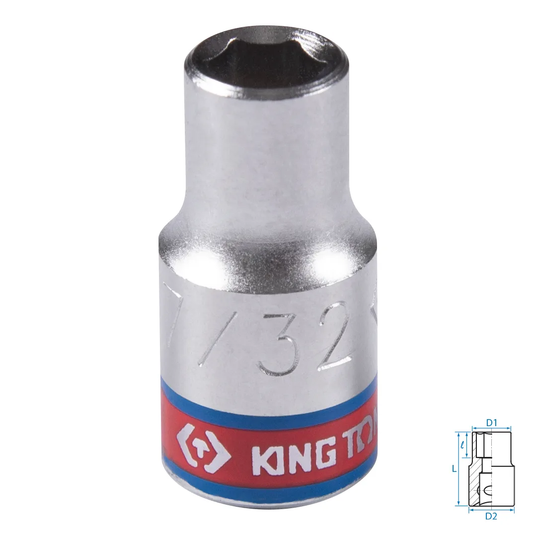 Головка торцевая стандартная шестигранная 1/4", 7/32", дюймовая KING TONY 233507S