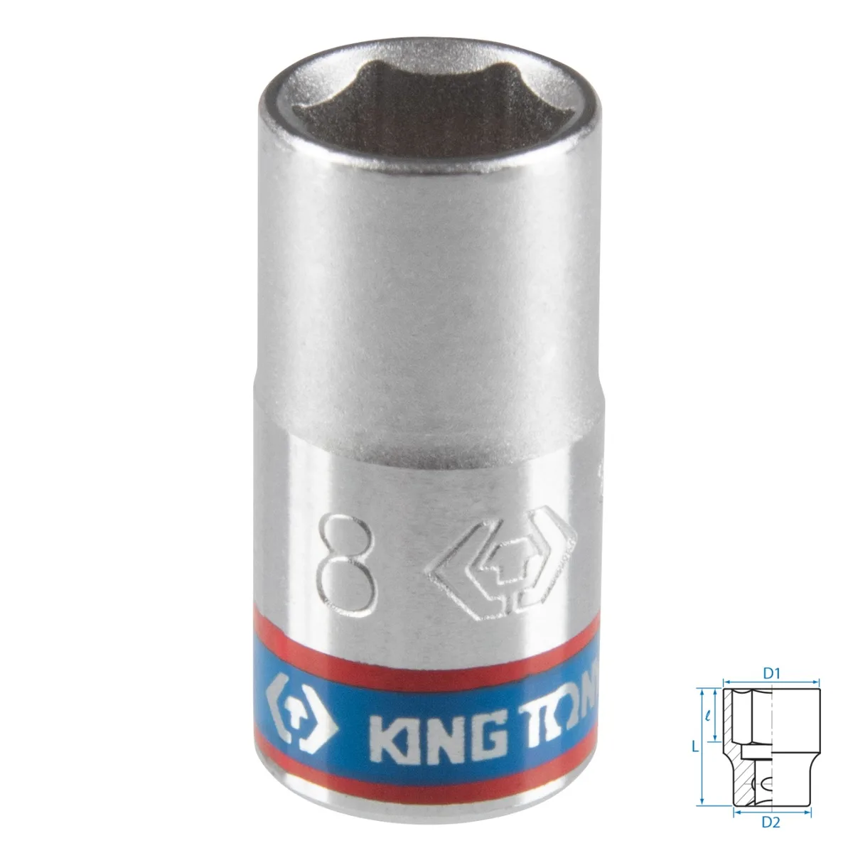 Головка торцевая стандартная шестигранная 1/4", 8 мм KING TONY 233508M