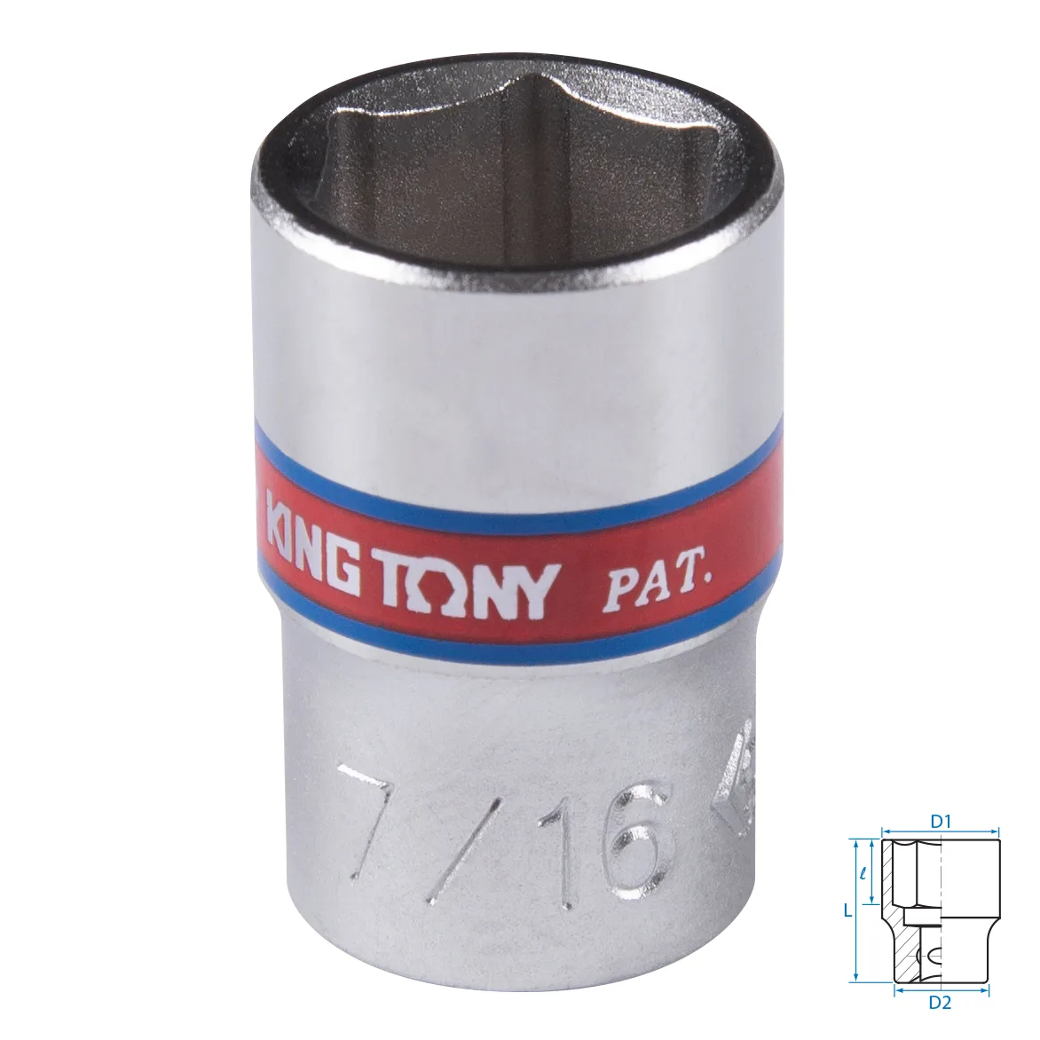 Головка торцевая стандартная шестигранная 1/4", 7/16", дюймовая KING TONY 233514S