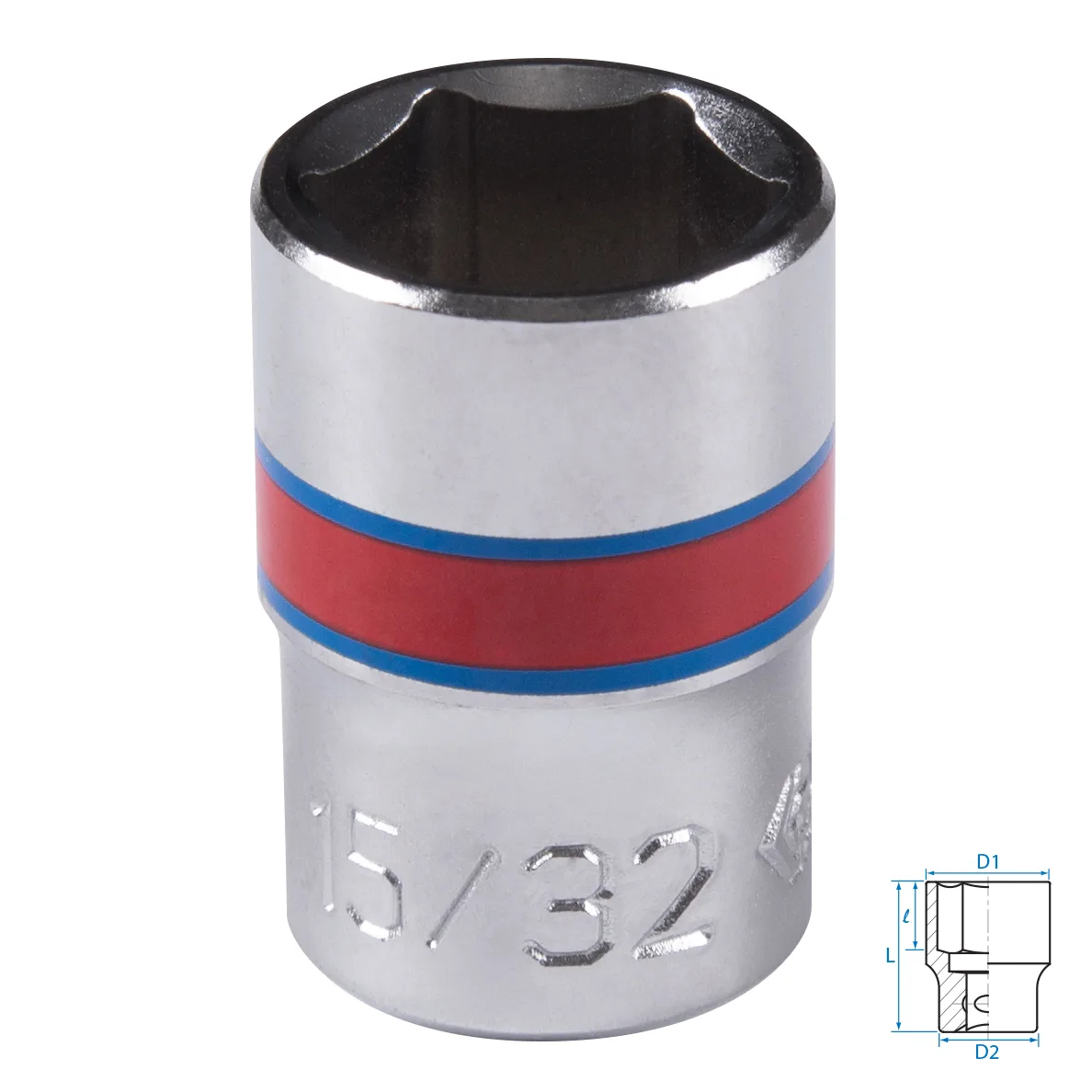 Головка торцевая стандартная шестигранная 1/4", 15/32", дюймовая KING TONY 233515S