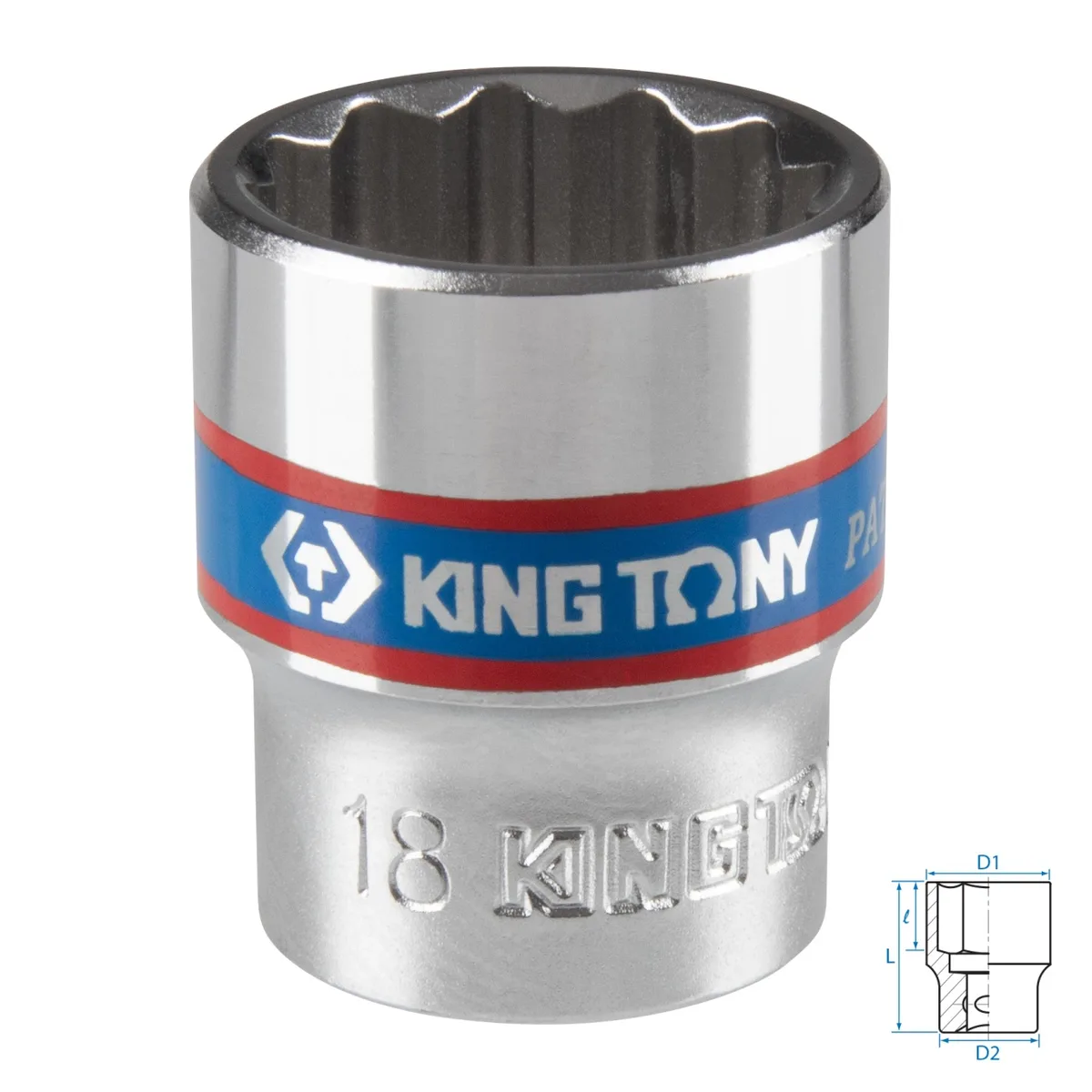 Головка торцевая стандартная двенадцатигранная 3/8", 18 мм KING TONY 333018M