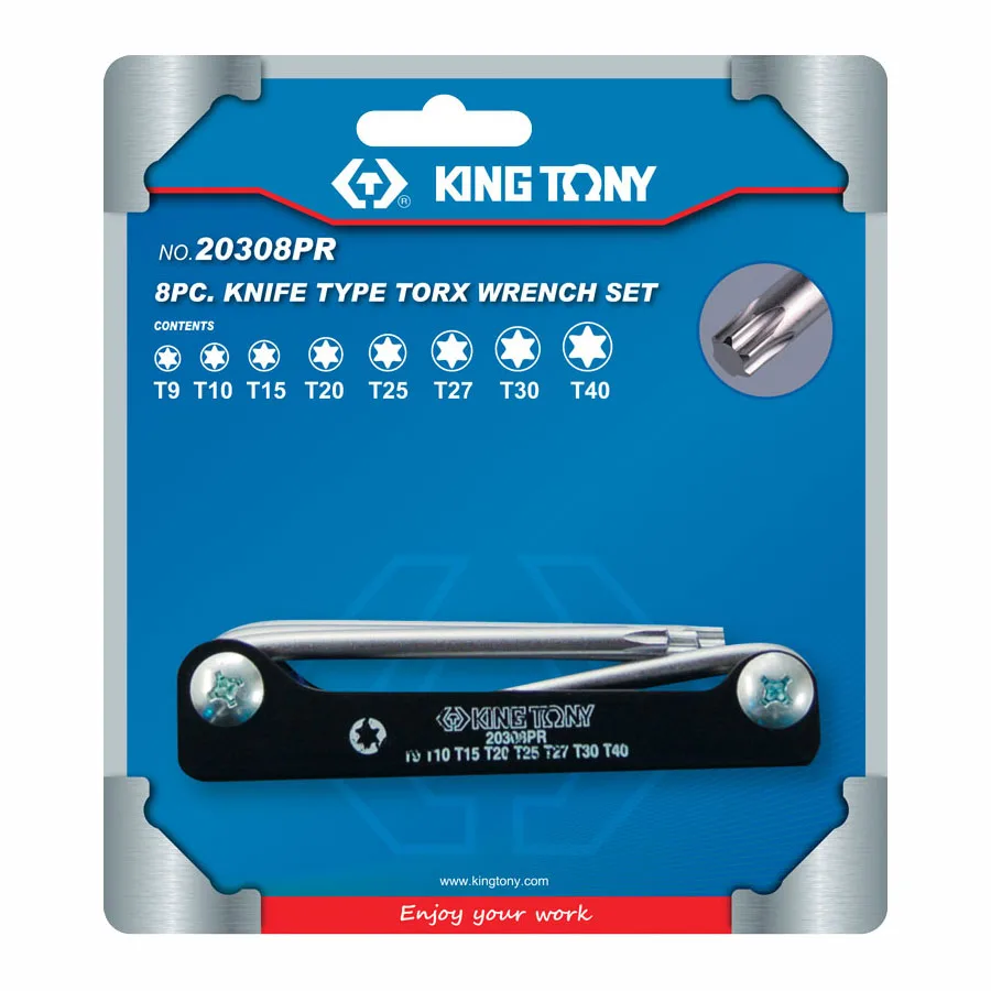 Набор Г-образных Torx, T9-T40, складные, 8 предметов KING TONY 20308PR