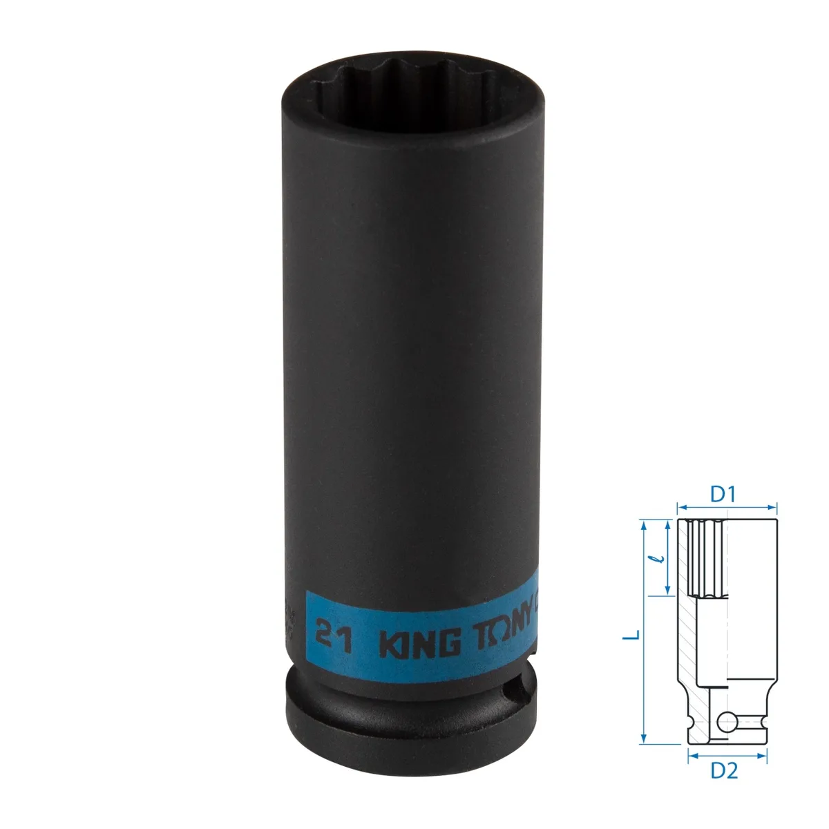 Головка торцевая ударная глубокая двенадцатигранная 1/2", 21 мм KING TONY 443021M
