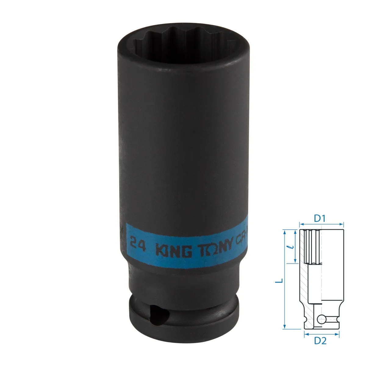 Головка торцевая ударная глубокая двенадцатигранная 1/2", 24 мм KING TONY 443024M