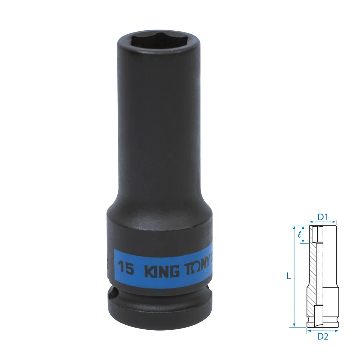 Головка торцевая ударная глубокая шестигранная 1/2", 15 мм KING TONY 443515M