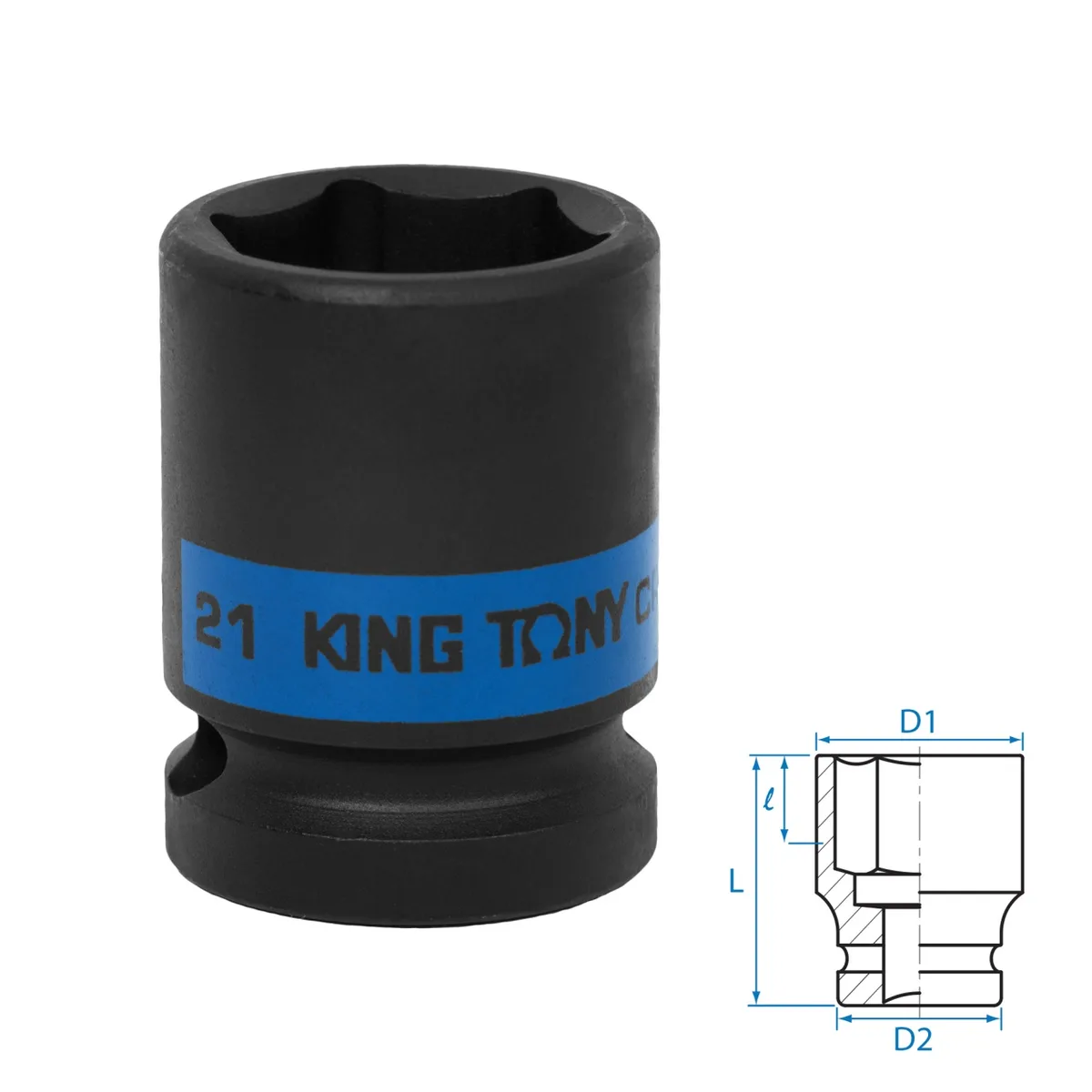 Головка торцевая ударная шестигранная 1/2", 21 мм KING TONY 453521M