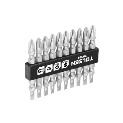 Набор вставок (бит) торцевых 1/4", PH2 х 5,5х0,8 мм, 65 мм, двухсторонних, 10 предметов TOLSEN TT20361
