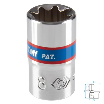 Головка торцевая восьмигранная 1/4", 8 мм KING TONY 231008M